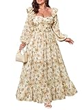 EYWOL Plus Size Dresses for Curvy Women - Fall Wedding Guest Dresses - Puff Sleeve Dress for Women - Flowy Renaissance Dress Brown