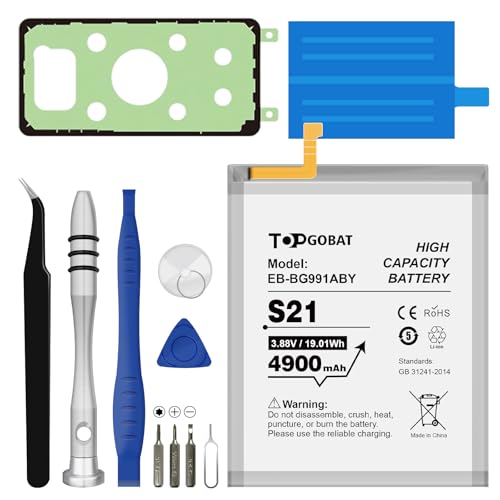 TOPGOBAT Ersatz für Samsung Galaxy S21 Akku, 4900mAh Akku mit hoher Kapazität, kompatibel mit Samsung Galaxy S21 Modell (SM-G991U SM-G991F) mit Ersatz-Tool-Kits, EB-BG991ABY