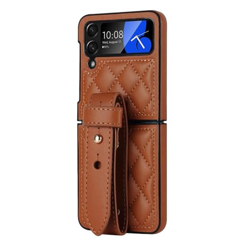 Étui en cuir de luxe avec dragonne chic pour Samsung Galaxy Z Flip 5 4 3