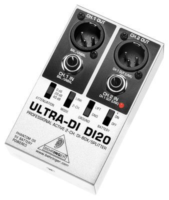 DI20 Ultra-Di Professional Active 2-Channel DI Box/Splitter, Black/Grey
