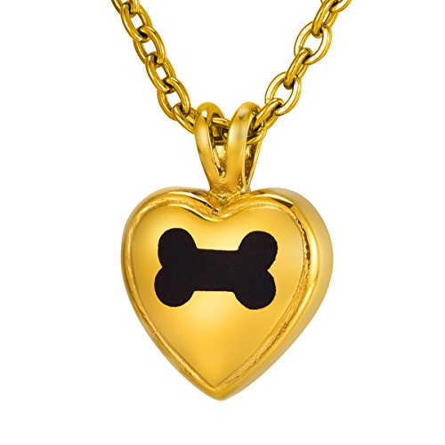 FCZDQ Pet Ashes Necklace Gold Heart Engraved Bone for Dogs Memorial Keepsake Cremation Jewelry for Ashes Urn Pendant