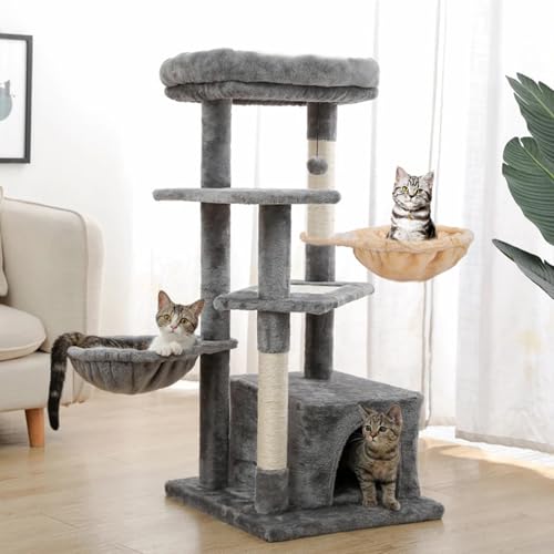 Cat Tree Hammock,Cozy Cat Tree Hammock for Large Cats with Deep Basket,Cat Tree Hammock Add On Attachment Design for Cat Tower,Cat Tree Hammock Replacement Extra Large (12.4\") (Grey)