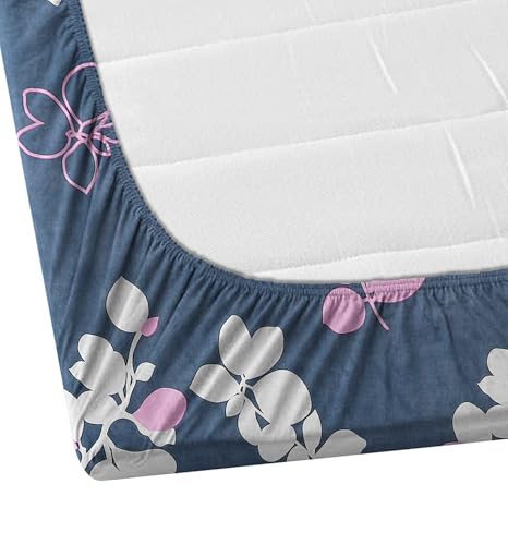 Image of DECORUM Glace Cotton Fitted 1 Bedsheet King Size (72 inchx78 inch) | All Around Elastic | Cotton Feel | 2 Pillow Covers (17 inchx27 inch) | Fits Up to 8 inch Mattress | 200-220 TC | Printed Double Bed Sheet Set
