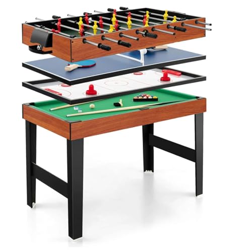 HOMASIS 4 en 1 Table Multi-Jeux avec Baby-Foot, Billard, Hockey et Ping-Pong, Table de Jeu en Bois...