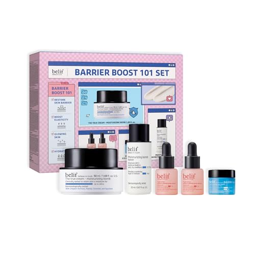 belif Barrier Boost 101 Limited Edition Set​: Full Size Moisturing Bomb 50ml & Deluxe Size Moisturizing Bomb Toner, 2x Retinol & Peptide Barrier Serum, Moisturizing Eye Bomb, 5 Piece Kit