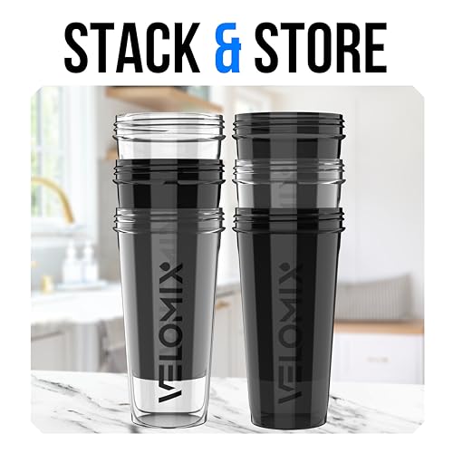 -6 PACK- 28 OZ Protein Shaker Bottles for Protein Mixes, Shaker Cups for Protein Shakes, Small Shaker Bottle Pack, Shaker Cup, Shakers for protein Shakes (Clear Core Set)