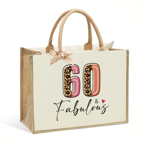 WFDN Vintage 1966 Theme 60th Birthday Tote Bag for Women, Vintage N°60 Tote Bag - Large Beige Gift for Mom, Mother’s Day, Thanksgiving & Christmas