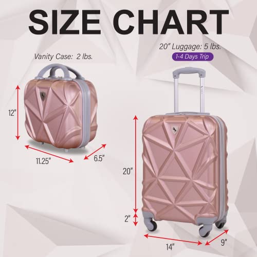 Amka - Gem Hardside Carry On And Weekender Luggage Set, Hard Sided Luggage With Spinner Wheels, 2-Pieces, Suitcase And Toiletry Bag, (20-Inch And 12-Inch) Rose Gold #TOP1