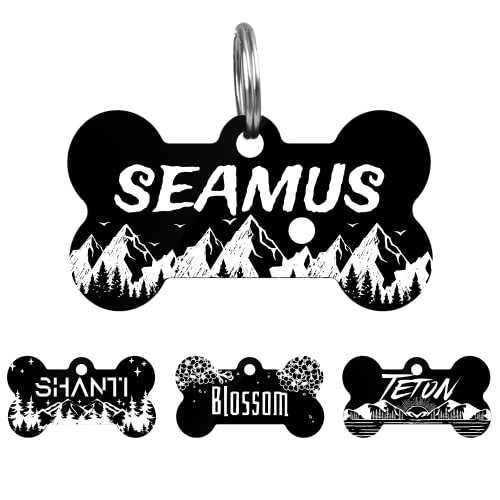 Targhette per cani per animali domestici, Etichette personalizzate per gatti, tondo nero personalizzato in acciaio inox tag cane, tag collare cane incisione laser bianco (Osso)