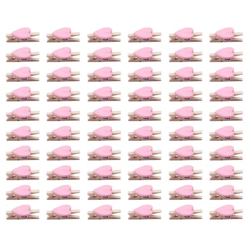 Remingtape Mini amor forma de corazón pinzas de madera Mensaje Fotohalter Album Tarjeta Papel piquetas Fotografía - Rosa 60 unidades