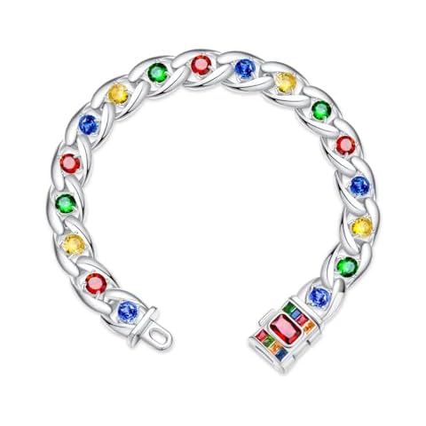 HELLOICE 10mm 8inches Iced Out Colorful Cubic Zirconia Cuban Bracelet 18k Gold Plated Bracelet for Men (Silver) Cover