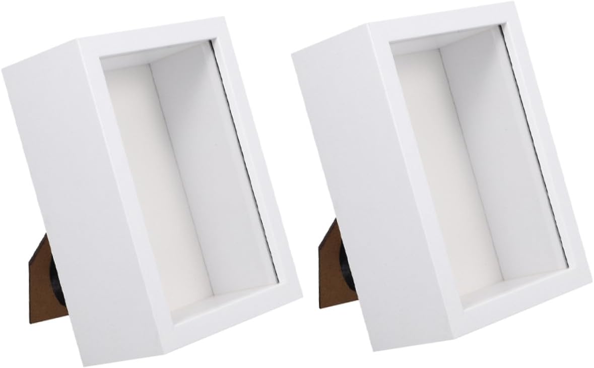 2pcs White Shadow Box Frame 6-inch (10.1×15.2cm) Glass Display Case for Dried Flowers, Insect Specimens and Photo Keepsake, Rustic Wooden Deep Display Box for Home Décor and DIY