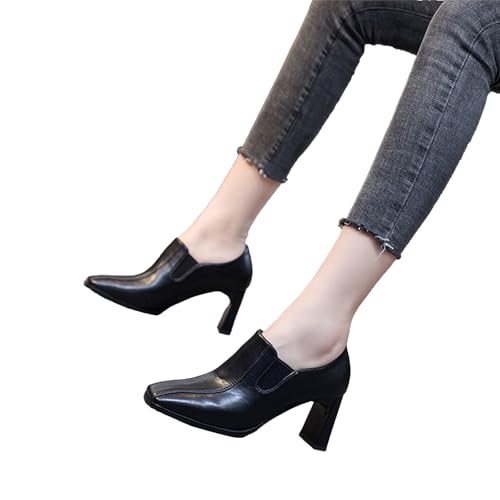 Women's Leather Square Toe Closed Thick Heel High Heels Slip On Comfortable Non-Slip Mid Heel Loafers Formal Work Shoes Suitable for Office Business3