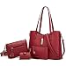 SIFINI Women Fashion PU Leather Handbag+Shoulder Bag+Purse+Card Holder 4pcs Set Tote (red)