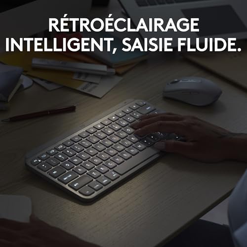 Logitech MX Keys Mini clavier + MX Anywhere 3S souris sans fil- Saisie fluide, touches rétroéclairées,défilement rapide, Bluetooth,compatible avec plusieurs systèmes d'exploitation- Gris clair, AZERTY