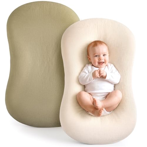 Image of Termichy Baby Lounger Cover Muslin: Soft Cotton Slipcover for Snuggle Me Lounger - Removable & Machine Washable for Daily Use - Zipper-Free & Skin-Friendly for Newborn Girls and Boys