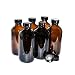 (6 Pack) 8 oz. Amber Boston Round with Black Poly Cone Cap