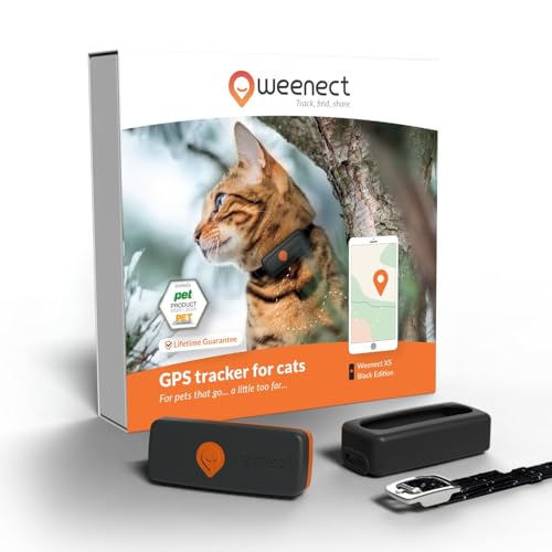 Weenect Cat XS - NEW GPS Tracker for Cats | Real-time Mini GPS Tracker for Cats | Smallest model on the market | Operates with a subscription | Collar included