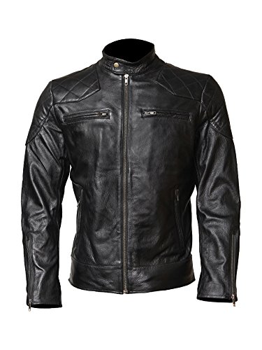 Mens David Beckham Black Real Leather Jacket Vintage Slim FIT Genuine Leather