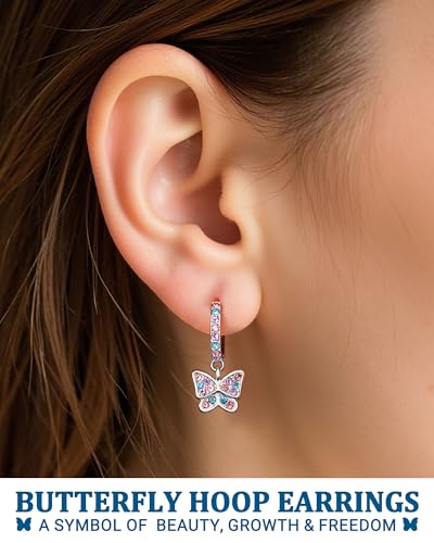 Image of Hypoallergenic Butterfly Hoop Earrings for Granddaughter /Daughter