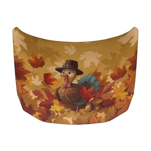 Image of 59x39 Inch Hood Cover for Compact Sedan SUV Trucks Stretchable Car Hood Wrap Blankets Auto Banner Waterproof Auto Exterior Accessories (Thanksgiving Maple Leaf Turkey Print)