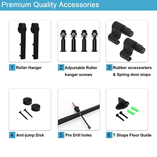 213cm-7FT Schiebetürbeschlag Set Schiebetürsystem Laufschiene Innentüren Trennwände Flaschenzug aus Karbonstahl, für Doppeltür