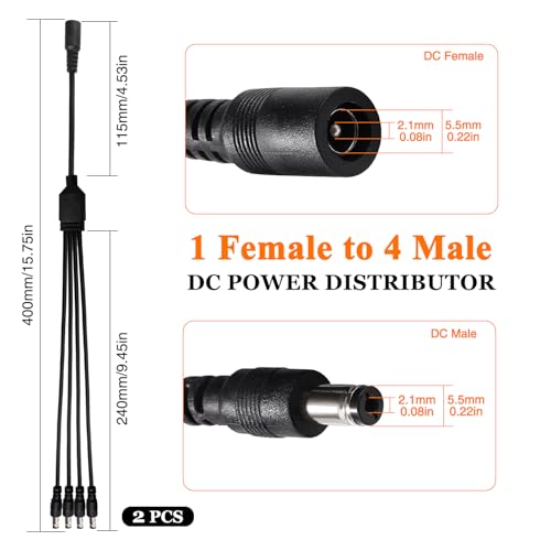 KUOQIY 2 Stücke 5.5x2.1 mm 5-24 V 1 Buchse auf 4 Stecker DC Power Splitter Kabel, 4 Wege DC Verteiler Kabel, Kamera-Splitterkabel, für CCTV-Kameras, LED-Lichtleiste, Router