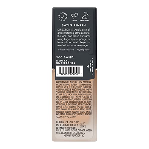 E.l.f. Flawless Finish Foundation, Lightweight & Medium Coverage, Semi-Matte Finish, Sand, 0.68 Fl Oz (20Ml #TOP6