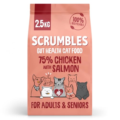Scrumbles All Natural Dry Cat Food With Chicken and Fresh Salmon High Protein Food for Adults And Seniors 2.5 Kg pink bag