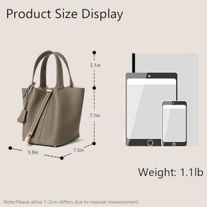 Genuine Leather Bucket Bag for Women: Lock Design Shoulder Handbag Versatile Top-Handle Tote Fashionable Vegetable Basket - Image 6