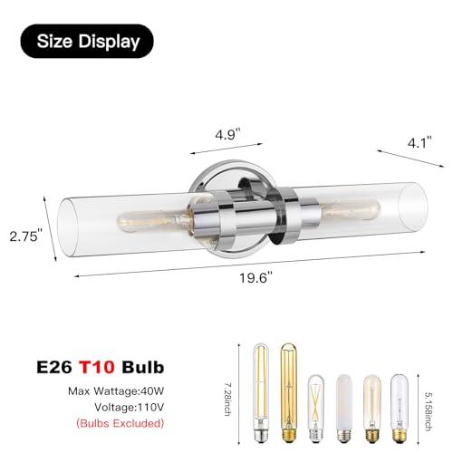 Image of Chrome Bathroom Light Fixtures,Modern Bathroom Wall Sconces,Metal Wall Sconce with Clear Glass Shade,Modern Wall Light Up and Down Wall Mount Lamp for Bedroom,Living Room,Hallway,Kitchen