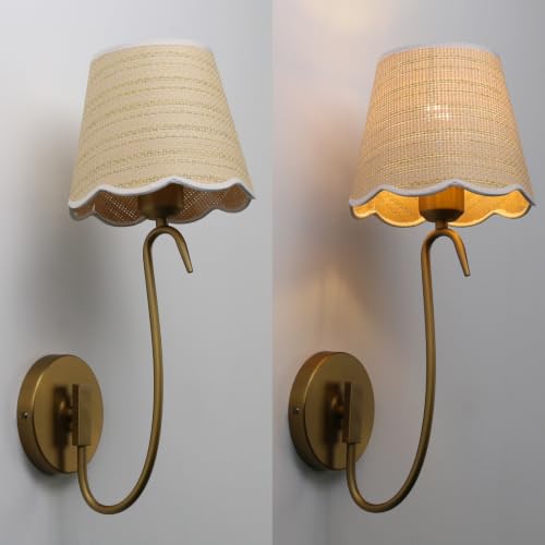 JIMUBEAM Swan Neck Vintage Brass Sconces Wall Decor Set of 2 Rattan Shade by JIMUBEAM - Image 8