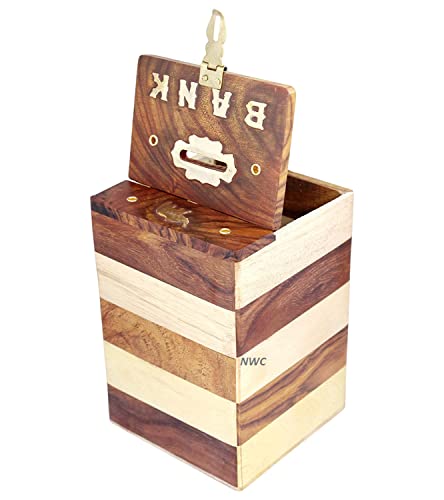 Image of Handmade Wooden Piggy Bank - Money Bank - Coin Box - Money Box - Gift Items for Kids (Wooden Money Bank Coin Storage Kids 13)
