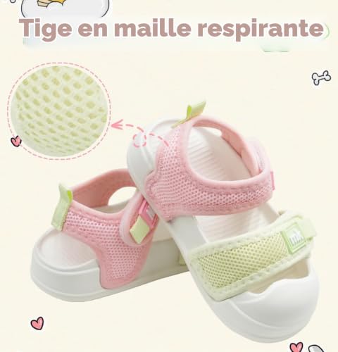 Meik Mangni Mixte Enfants Sandales pour Bébé Fille Garçon Bout Fermé Souple été Plat Marche Beach Outdoor Sport Sandales,Rose 27-28 EU – vue 3