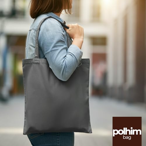 POLHIM® Robuster Stoffbeutel Grau 220g/m² (2 Stück) - Schwere Baumwolltasche mit langen Henkeln - Extra Stabile Graue Einkaufstasche im 2er Pack, 38x42 cm