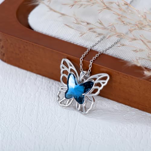 Butterfly Necklace for Women Sterling Silver Crystal Pendant Necklace Dainty Butterfly Necklace Birthday Gifts for Women and Daughters3