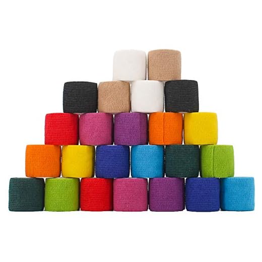 Ruban adhésif pré-enveloppé et athlétique, bandage auto-adhésif non tissé – pour le sport, les premiers secours, les entorses, les entorses de cheville, l'enflure et l'enroulement vétérinaire de 5,1 cm (5 yards Lot de 24 - Couleur arc-en-ciel).