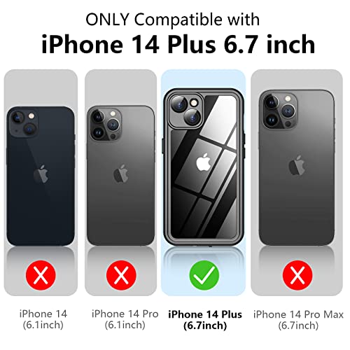 Temdan For Iphone 14 Plus Case Waterproof,Built-In 9H Tempered Glass Screen Protector [Ip68 Underwater][14Ft Military Dropproof][Dustproof][Real 360] Full Body Shockproof Phone Case-Black/Clear #TOP1