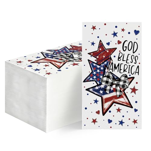 Horaldaily 100PCS 4th of July Disposable Paper Decorative Guest Napkins, American Flag Stars Patriotic Hand Towel for Party Lunch Dinner Kitchen Bathroom