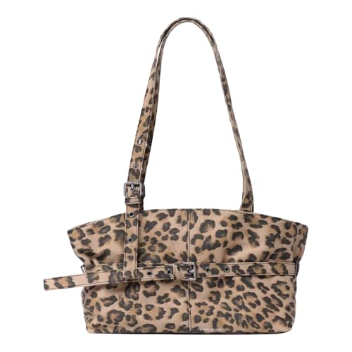 PU Leather Shoulder Bag for Women, Vintage Leopard Print Tote Bag, Brown Purse, Top-Handle Handbag with Adjustable Strap