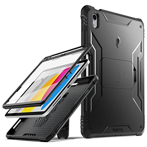Poetic Revolution Case for iPad (A16) 11th / 10th Generation (2025/2022), Full-Body Rugged Shockproof Cover with Kickstand and Built-in-Screen Protector, Only Applicable to iPad 11/10.9 Inch, Black