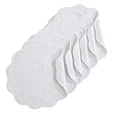 HOMBYS Quilted Placemats Set of 6 Washable Round Placemats for Kitchen Table-100% Cotton Fabric 14 Inch Round Table Mats, Cotton Fabric with Microfiber Filling, (14'x14', Pure White)