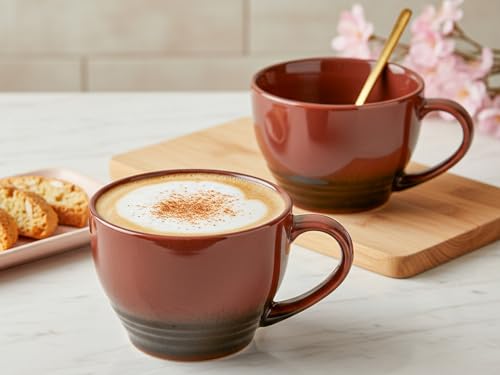 Image of Bodhi House Large Ceramic Coffee Mug | Microwave & Dishwasher Safe | Bone-ash Free Cappuccino Mug | Multipurpose Foodgrade Latte Coffee Mug Ideal for Daily Use & Gifting (Pack of 2, 500ml | Deep Red)