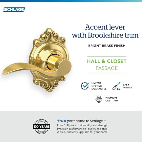Image of SCHLAGE Accent Lever with Brookshire Trim Hall and Closet Lock in Bright Brass