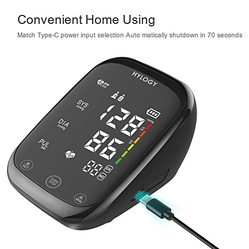 HYLOGY Upper Arm Blood Pressure Mointor, Digital Automatic Blood Pressure Mointor, Large Touchable LED Screen and Voice Broadcast, 2 * 90 Memory and Large Cuff(22-42cm)