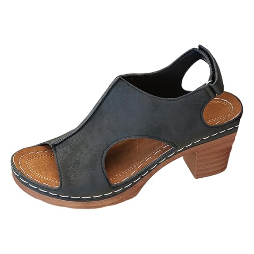 Confortable sandale bloc à talon moyen et boucle ajustable pour marche prolongée