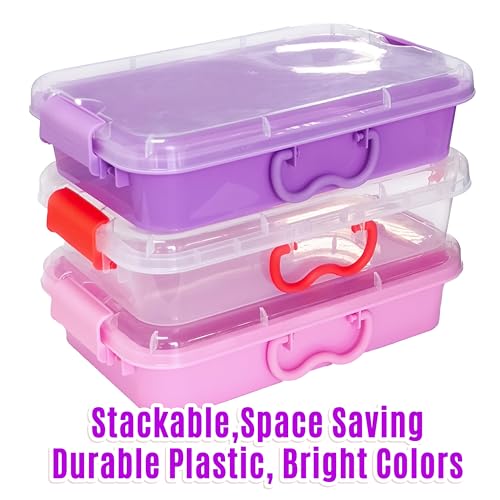 Image of Carolart 3 Pack 12.8 Inch Plastic Storage Bins, Stackable Sensory Bin | Portable containers with lids for sand toy storage, crafts, toys, classroom organization and homeschool activities