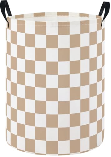 Image of Baby Laundry Hamper Basket Baby Hamper for Nursery Boy and Girl Cute Storage Bin Organizer Boho Room Decor(Brown Checkered)