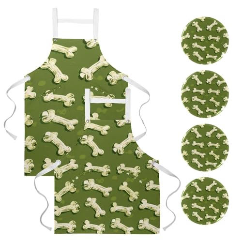 Tablier anti-tache imperméable lot de 2 vert réglable tailles L M poches cuisine