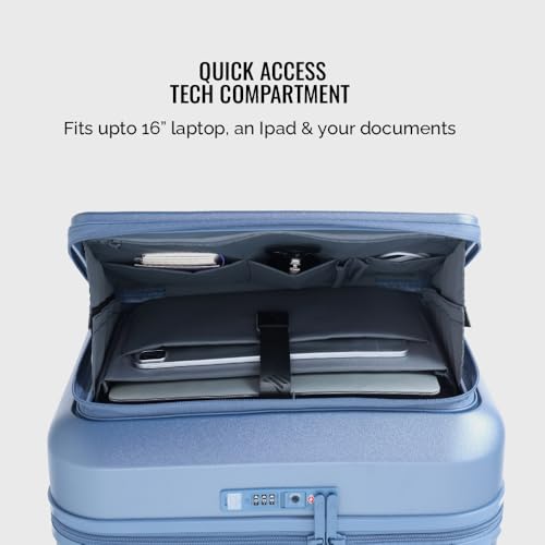 Image of Urban Jungle by Safari, Overnighter Cabin Trolley Bag with Laptop Compartment, Hardside Polycarbonate Small (55 Cm) Suitcase with USB Charging Socket, 8 Silent Wheel Luggage for Both Men&Women (Blue)